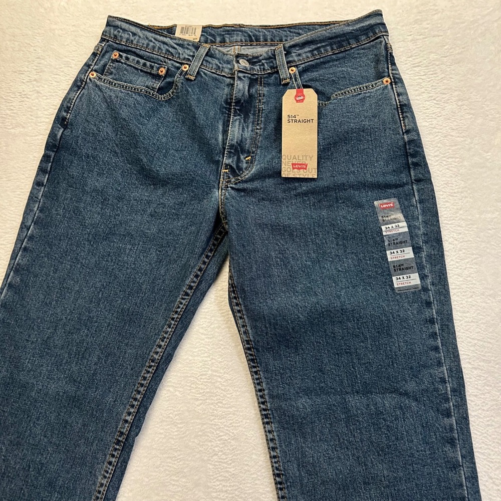 NEW Levi's 514 Straight Jeans Stretch Denim Men 34x32 Blue Dark Wash NWT Classic